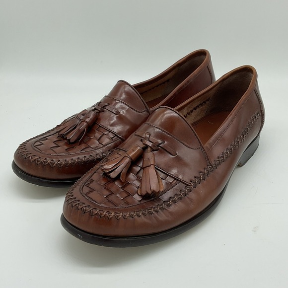 Bass Other - Bass Mens Bellagio Dress Loafers 10M Leather Brown Woven Tassel Slip On Shoes